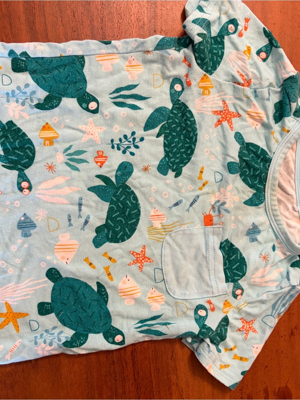 Little Sleepies Aqua Sea Turtle Short Sleeve Tee with Pocket